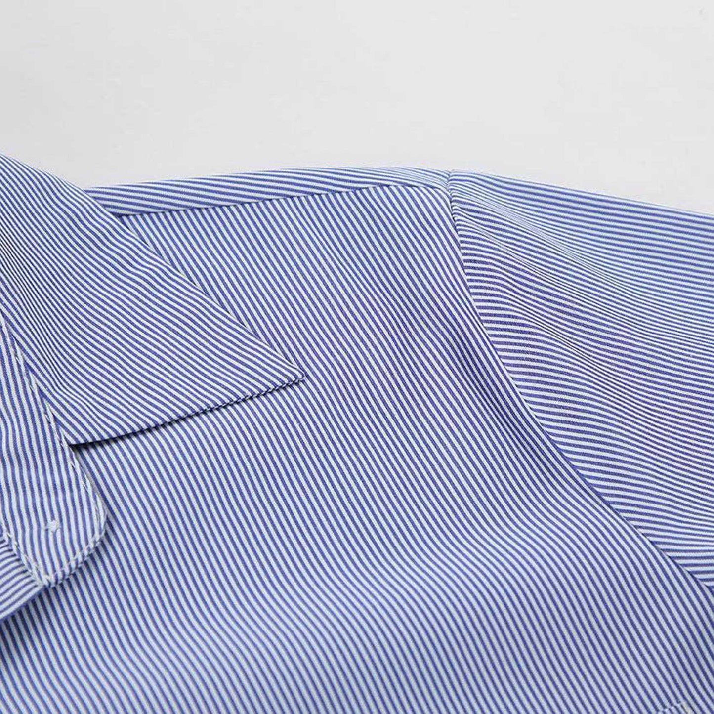Women Blue Stripe Button-Down Shirt with Turn-Down Collar & Cuffed Sleeves – Polyester-Cotton Blend Cherie Code