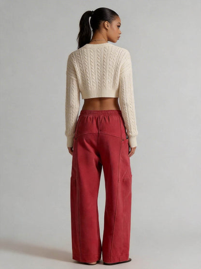 Cherie Code Women's Wide Leg Cargo Pants with Drawstring Elastic Waist