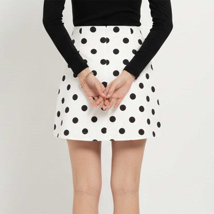 Cherie Code Women’s Polka‑Dot A‑Line Mini Skirt – Brown with Pink Dot Print Casual Chic