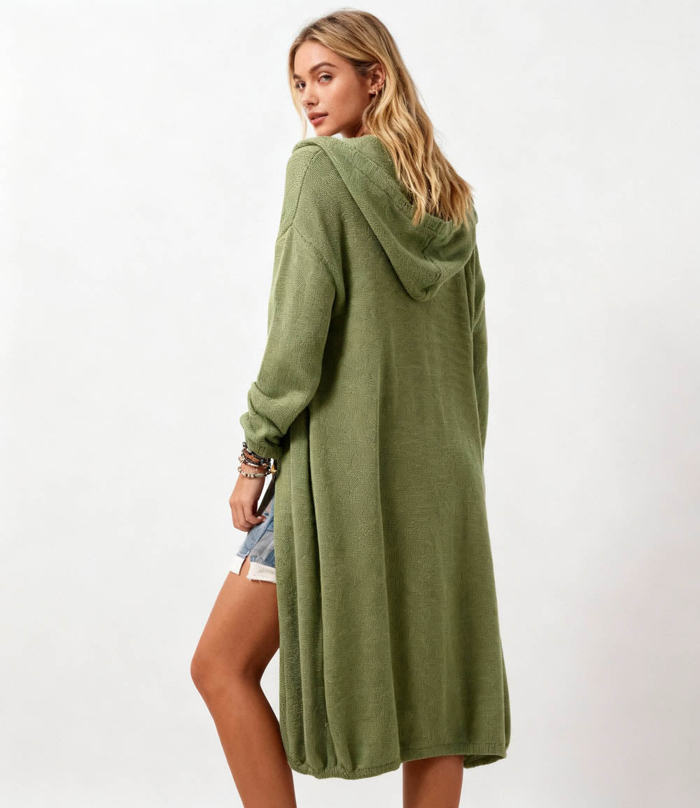 Cherie Code Women’s Hooded Long Knit Cardigan – Button‑Front Relaxed Fit Sweater Coat