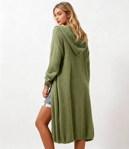Cherie Code Women’s Hooded Long Knit Cardigan – Button‑Front Relaxed Fit Sweater Coat