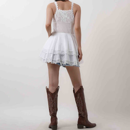 Women's Floral Lace Mini Dress - 100% Cotton Sleeveless with Tie Detail Tunic Cherie Code