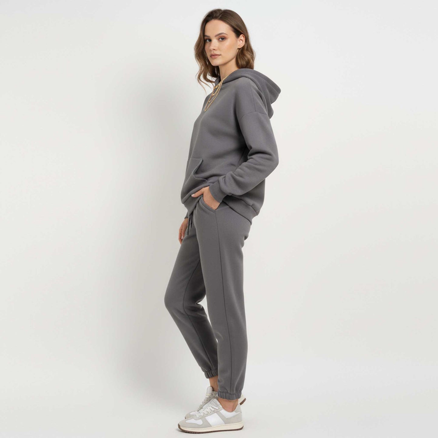 Cherie Code Women's Black Hoodie Lounge Set with Velvet Lining – Long Sleeve Top and Jogger Pants – Casual Fit