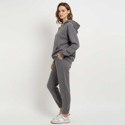Cherie Code Women's Black Hoodie Lounge Set with Velvet Lining – Long Sleeve Top and Jogger Pants – Casual Fit