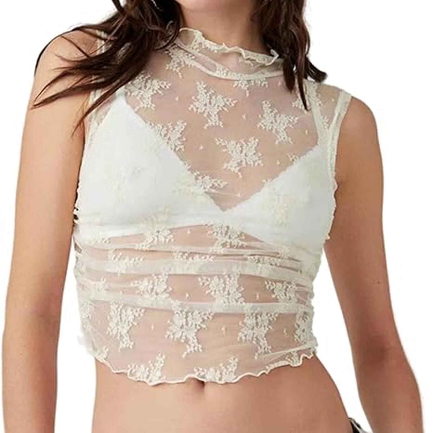 Women's Sheer Floral Lace Sleeveless Crop Top – Cherie Code
