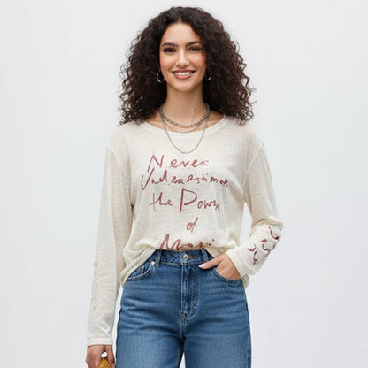 Cherie Code Women’s Graphic Tee – Slub Knit, Long Sleeve, Statement Print