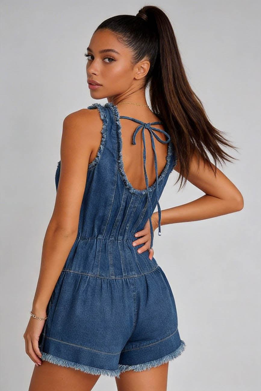 Cherie Code Women’s Sleeveless Denim Shorts Romper – Casual Summer Play