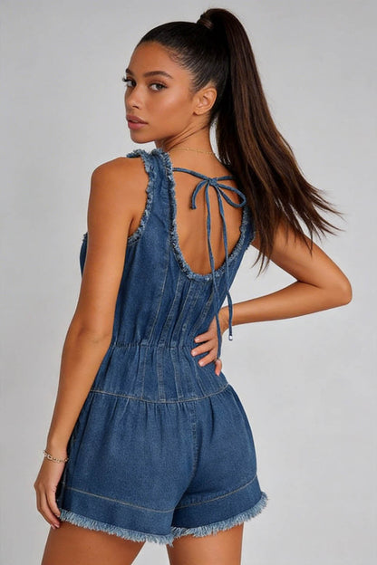 Cherie Code Women’s Sleeveless Denim Shorts Romper – Casual Summer Play
