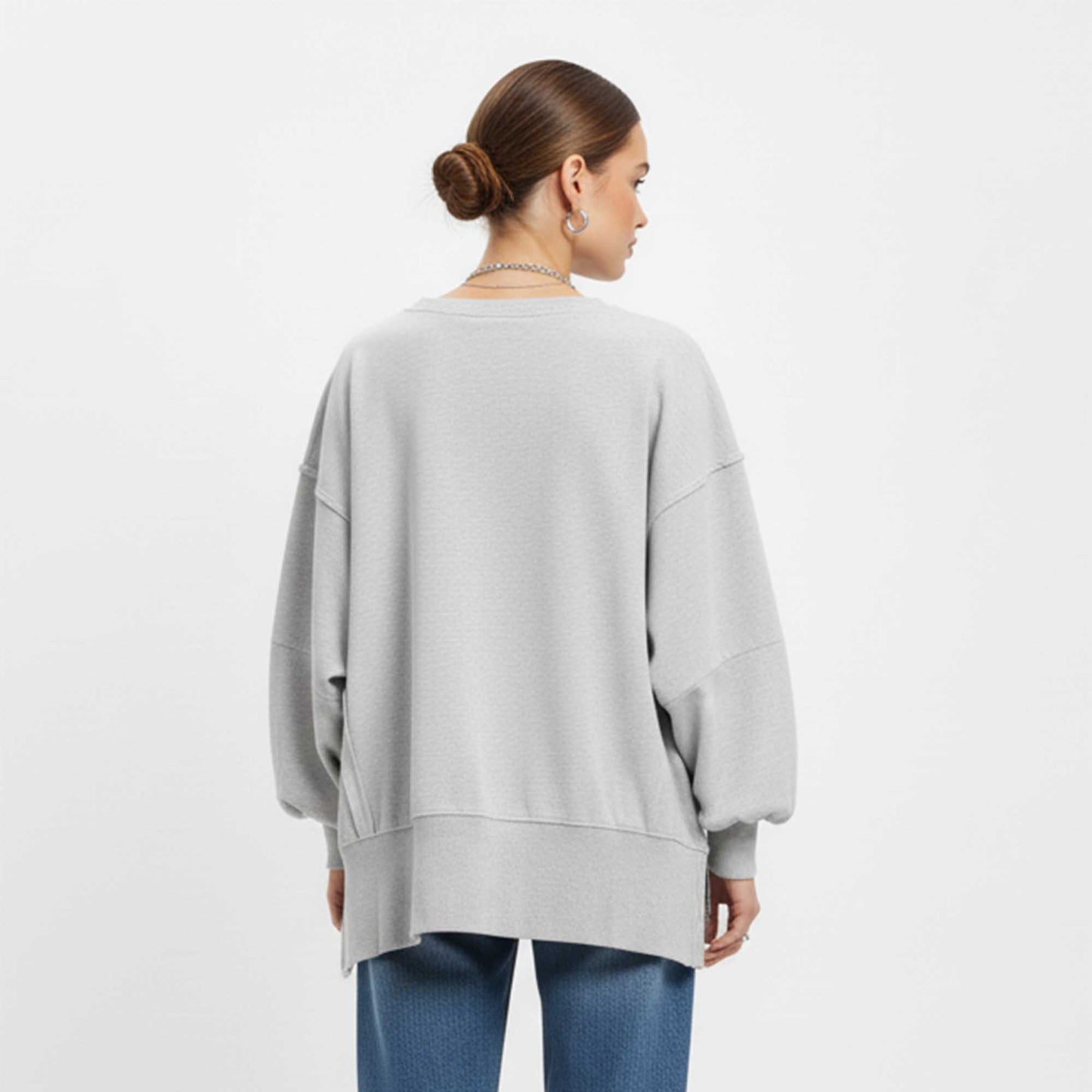 Women's Slouchy Crewneck Sweatshirt - Stretch Polyester Blend with Side Slit Details Cherie Code