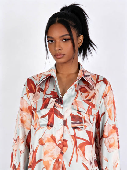 Cherie Code Women's Floral Print Button Down Shirt – Lightweight Long Sleeve Relaxed Fit Blouse, Vacation Casual Resort Top