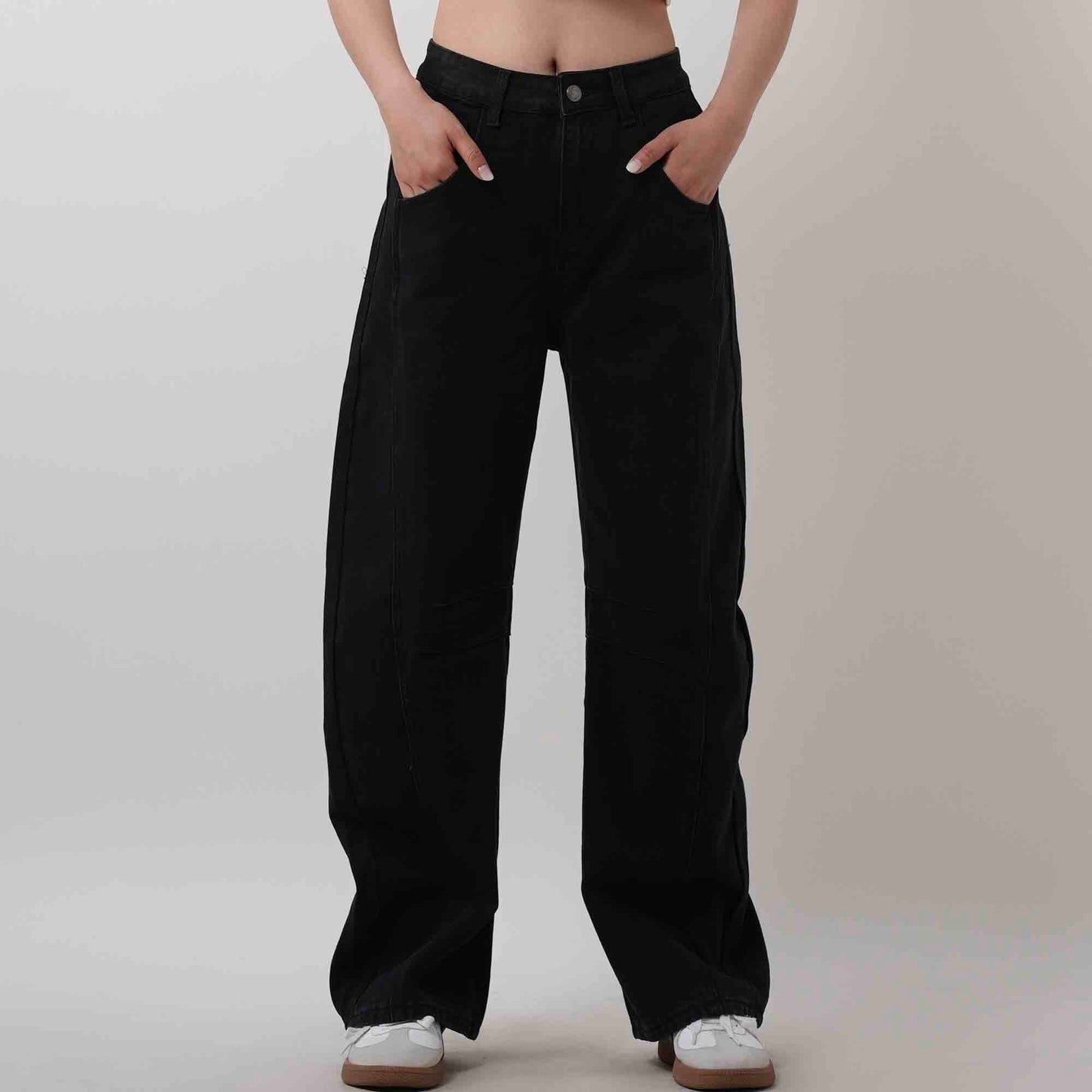 Women's Barrel Leg Baggy Jeans – High Rise Vintage Wash Slouchy Fit Denim by Cherie Code