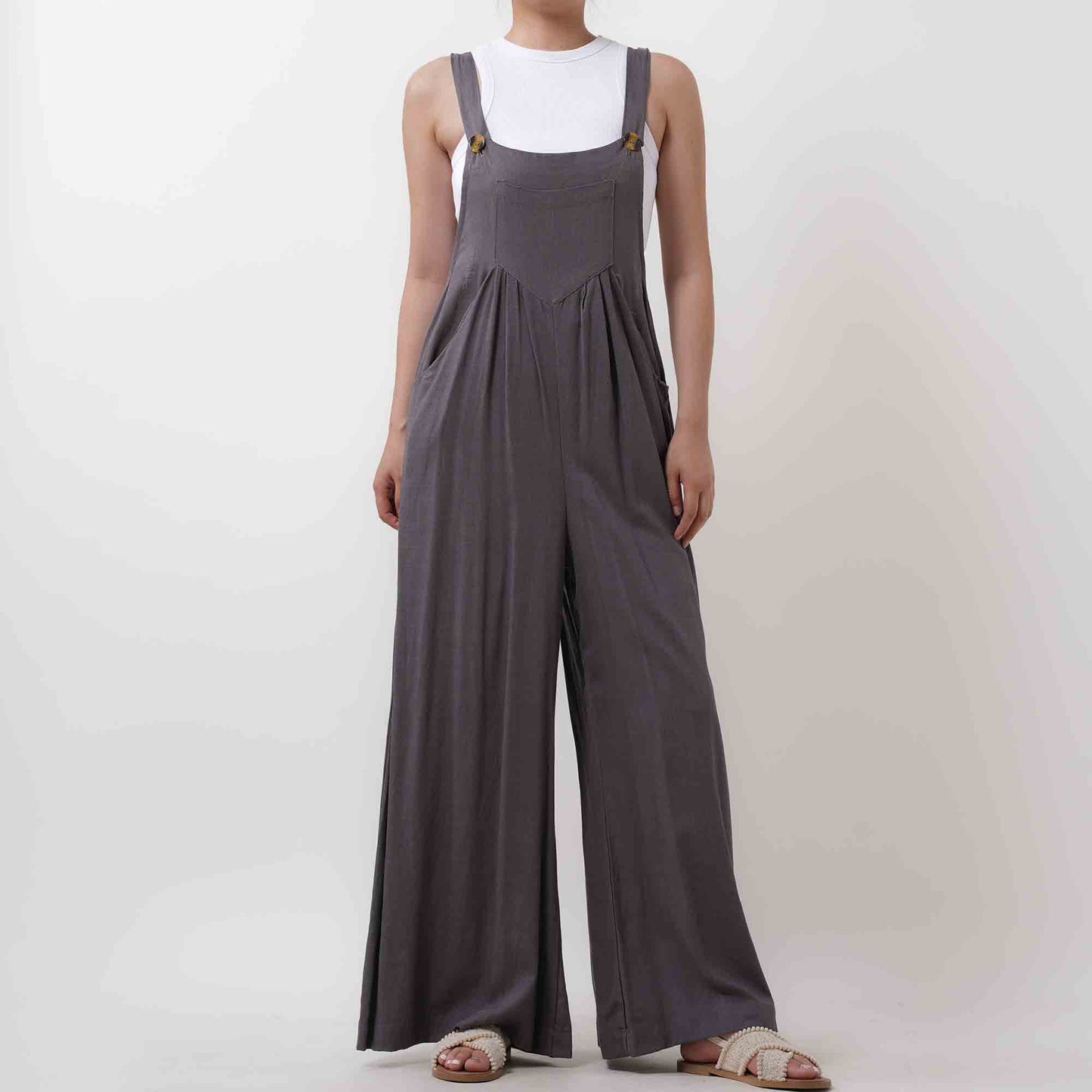 Women's Wide Leg Overall- Breathable Viscose/Linen Blend with Adjustable Straps Cherie Code
