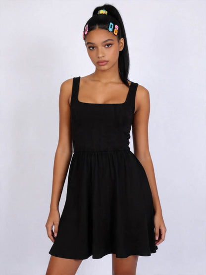 Cherie Code Women’s  Mini Dress – Sleeveless A-Line Summer Dress with Square Neck Wide Straps