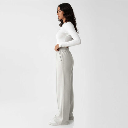 Cherie Code Women's Wide-Leg Sweatpants - High Waist, Cotton Blend, Casual Lounge Pants with Stretch Waistband