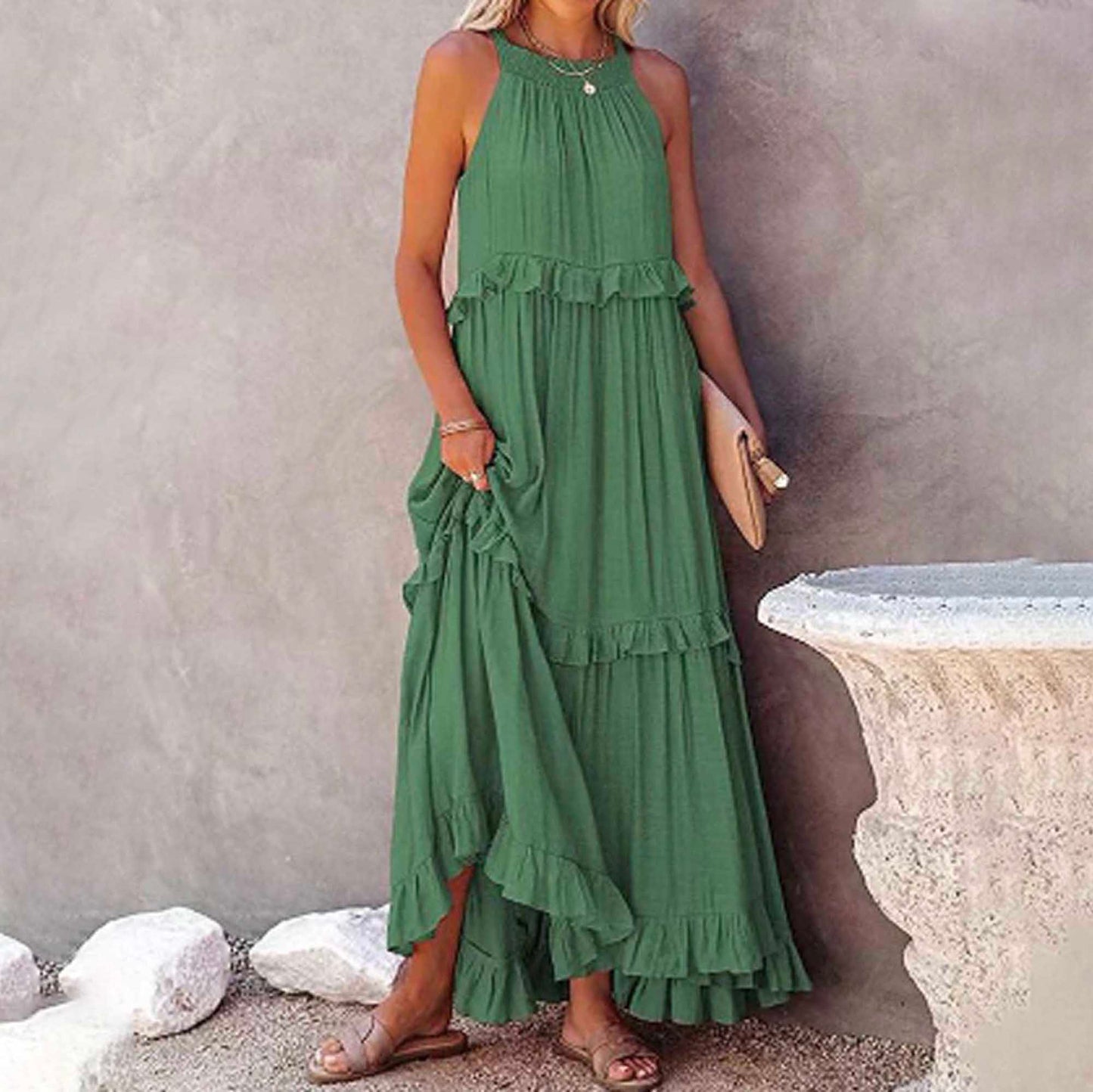 Women’s Flowy Bohemian Maxi Dress – Sleeveless with Back Tie Detail & Soft Rayon Blend Cherie Code