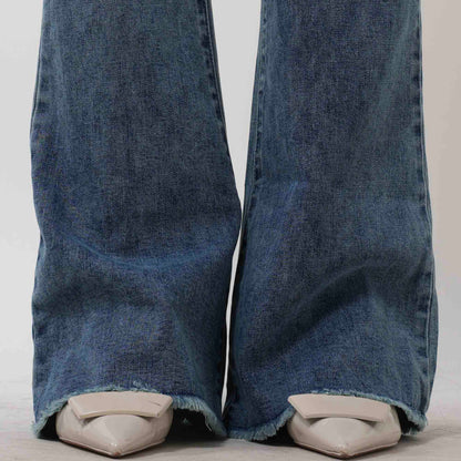 Women's Flare Leg Jeans - Vintage Wash with Mid Rise & 5-Pocket Design Cherie Code