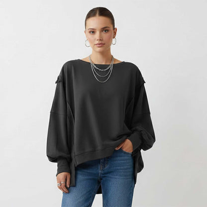 Women's Slouchy Crewneck Sweatshirt - Stretch Polyester Blend with Side Slit Details Cherie Code
