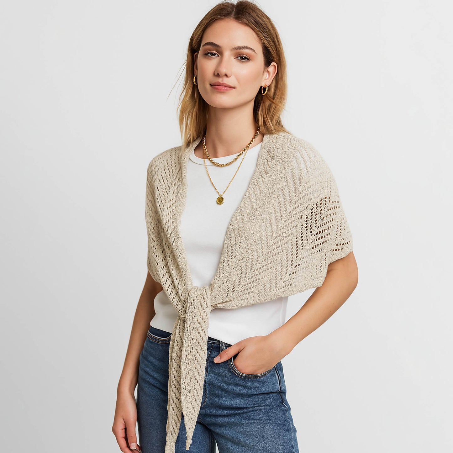 Cherie Code Women’s Knit Shawl – Pointelle Design, Open Weave, Lightweight Wrap