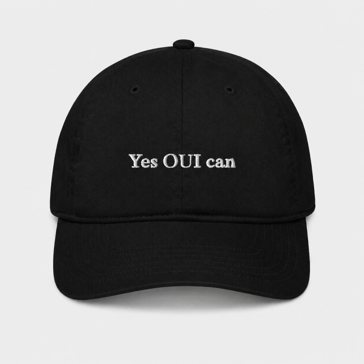 Cherie Code Yes OUI Can Embroidered Dad Hat, Soft Cotton Unstructured Baseball Cap, Black One Size Adjustable French Pun Motivational Hat