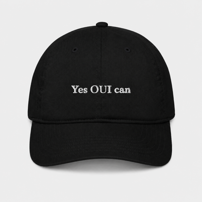 Cherie Code Yes OUI Can Embroidered Dad Hat, Soft Cotton Unstructured Baseball Cap, Black One Size Adjustable French Pun Motivational Hat