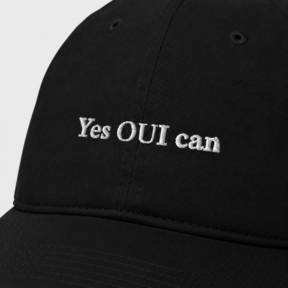 Cherie Code Yes OUI Can Embroidered Dad Hat, Soft Cotton Unstructured Baseball Cap, Black One Size Adjustable French Pun Motivational Hat