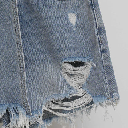 Women's Denim Shorts - Mid-Rise Button Closure with 5 Pockets & Raw Hem Cherie Code