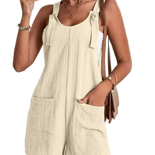 Women's Cotton Gauze Romper – Sleeveless Pocket Jumpsuit with Tie Straps Cherie Code