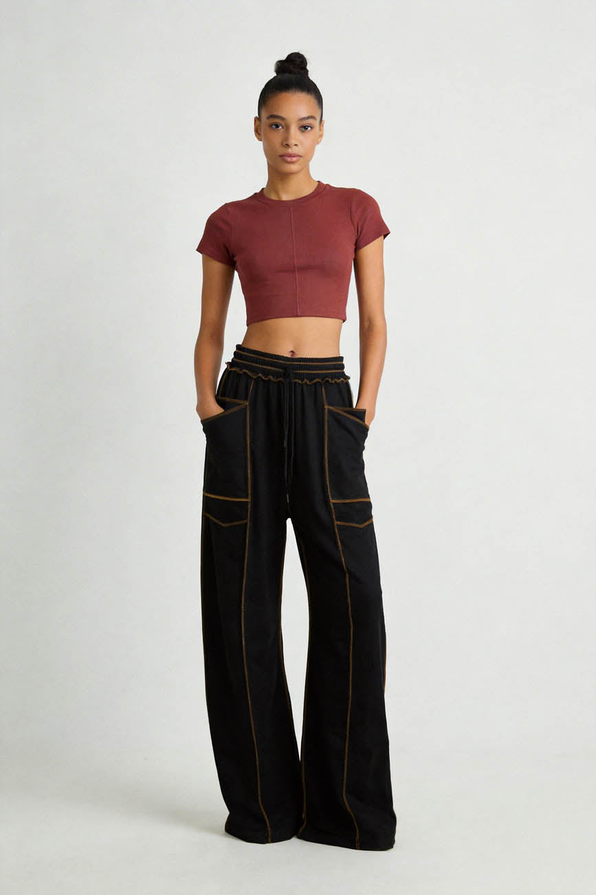 Cherie Code Women's High-Rise Wide Leg Pants with Drawstring and Pockets – Stretch Knit Casual Lounge Pants