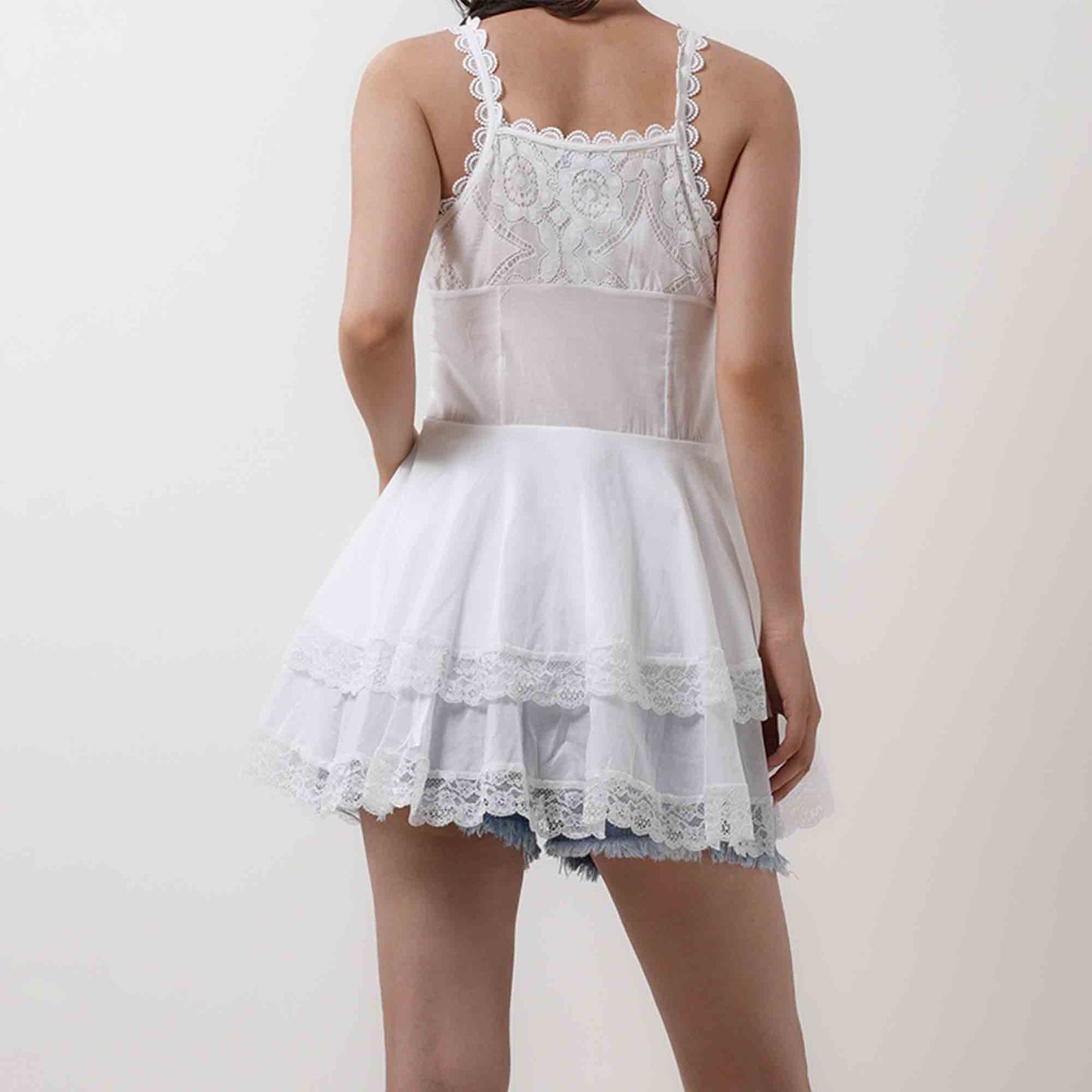 Women's Floral Lace Mini Dress - 100% Cotton Sleeveless with Tie Detail Tunic Cherie Code