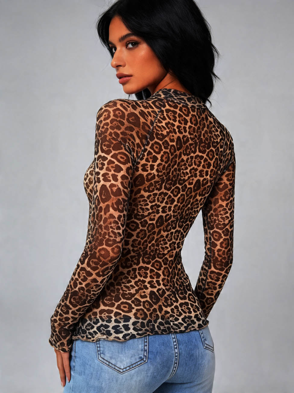2 piece Women’s Leopard Print Mock Neck Top – Trendy Long Sleeve Slim Fit Shirt for Fall & Layering