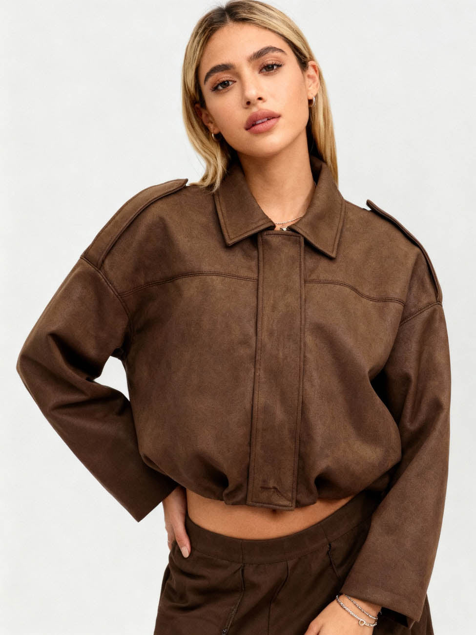 Cherie Code Women’s Cropped Utility Jacket – Collared, Long Sleeve, Polyester