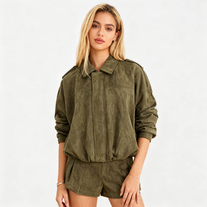 Cherie Code Women’s Cropped Utility Jacket – Collared, Long Sleeve, Polyester