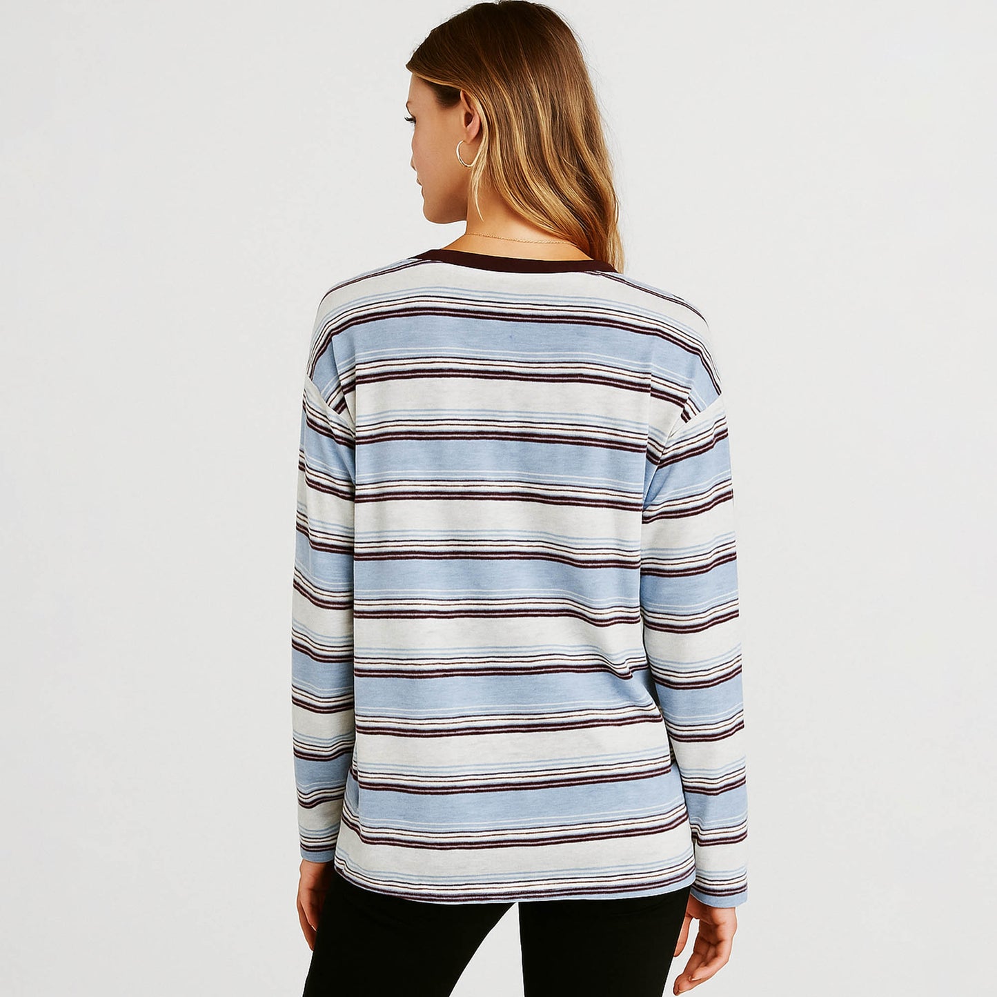 Cherie Code Women’s Stripe T-Shirt – Cotton Blend, Long Sleeve, Contrast Trim