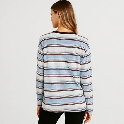 Cherie Code Women’s Stripe T-Shirt – Cotton Blend, Long Sleeve, Contrast Trim
