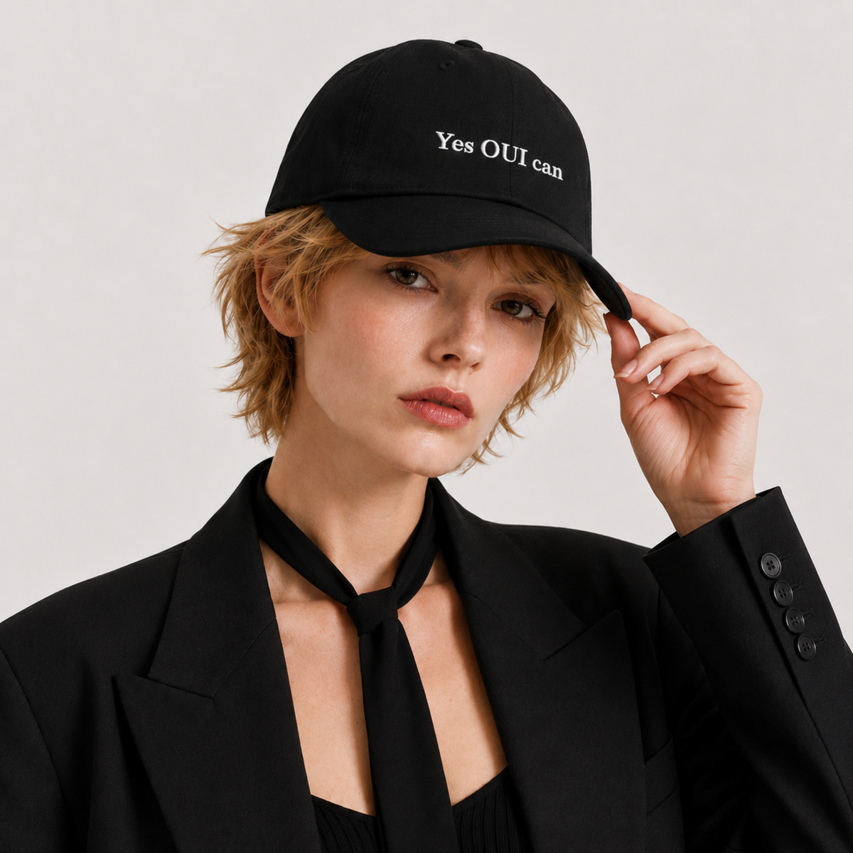 Cherie Code Yes OUI Can Embroidered Dad Hat, Soft Cotton Unstructured Baseball Cap, Black One Size Adjustable French Pun Motivational Hat