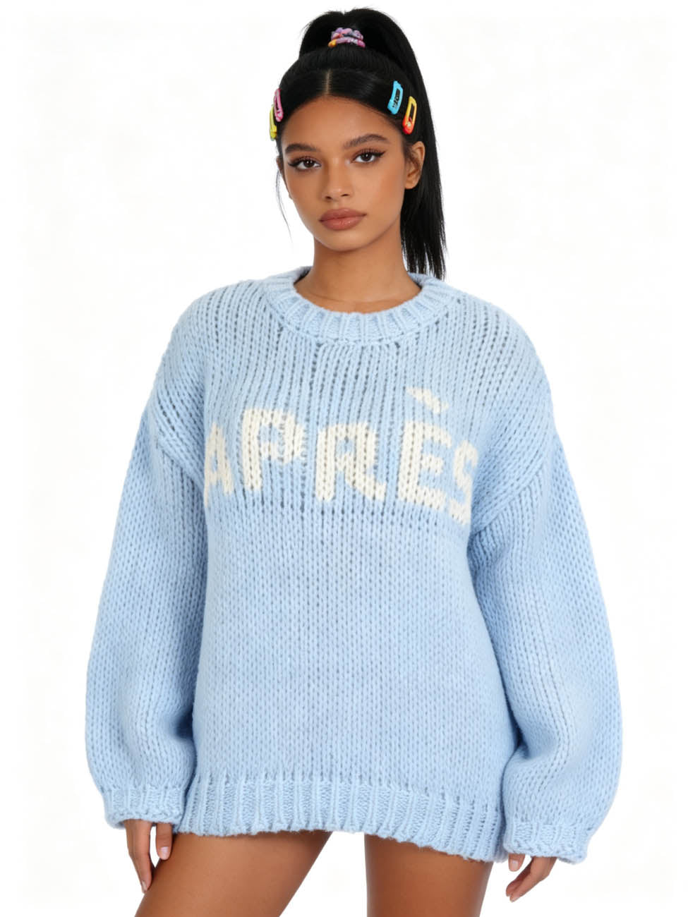 Women's Chunky Knit Oversized Sweater,Graphic Crewneck Pullover, Soft Cozy Long Sleeve Casual Winter Top - Cherie Code