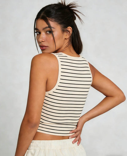 Cherie Code Women's Striped Ribbed Crop Tank Top – Sleeveless,  Casual Summer Tee