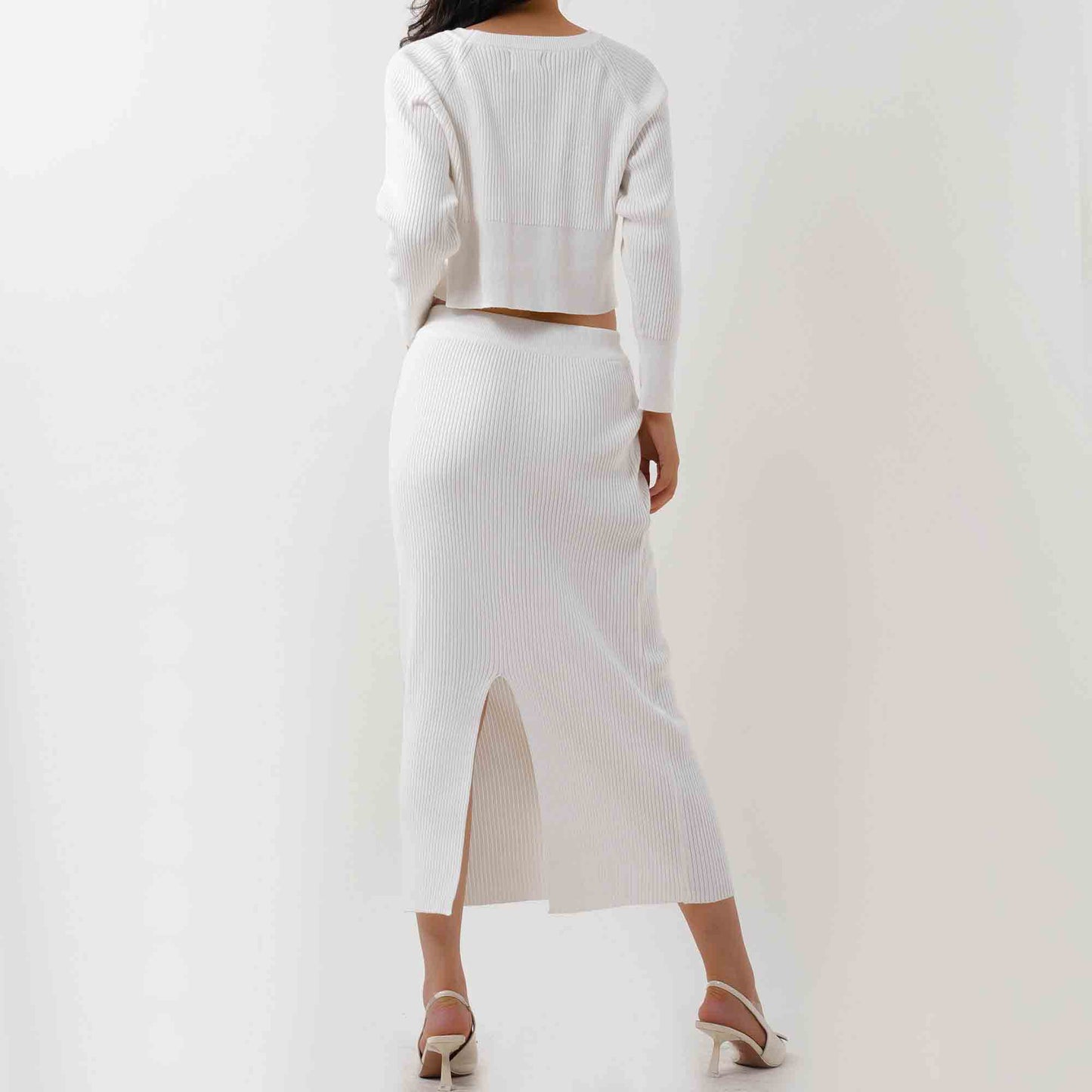 Women's Sweater Set - Stretch Knit Top & Back-Slit Midi Skirt Matching Set Cherie Code