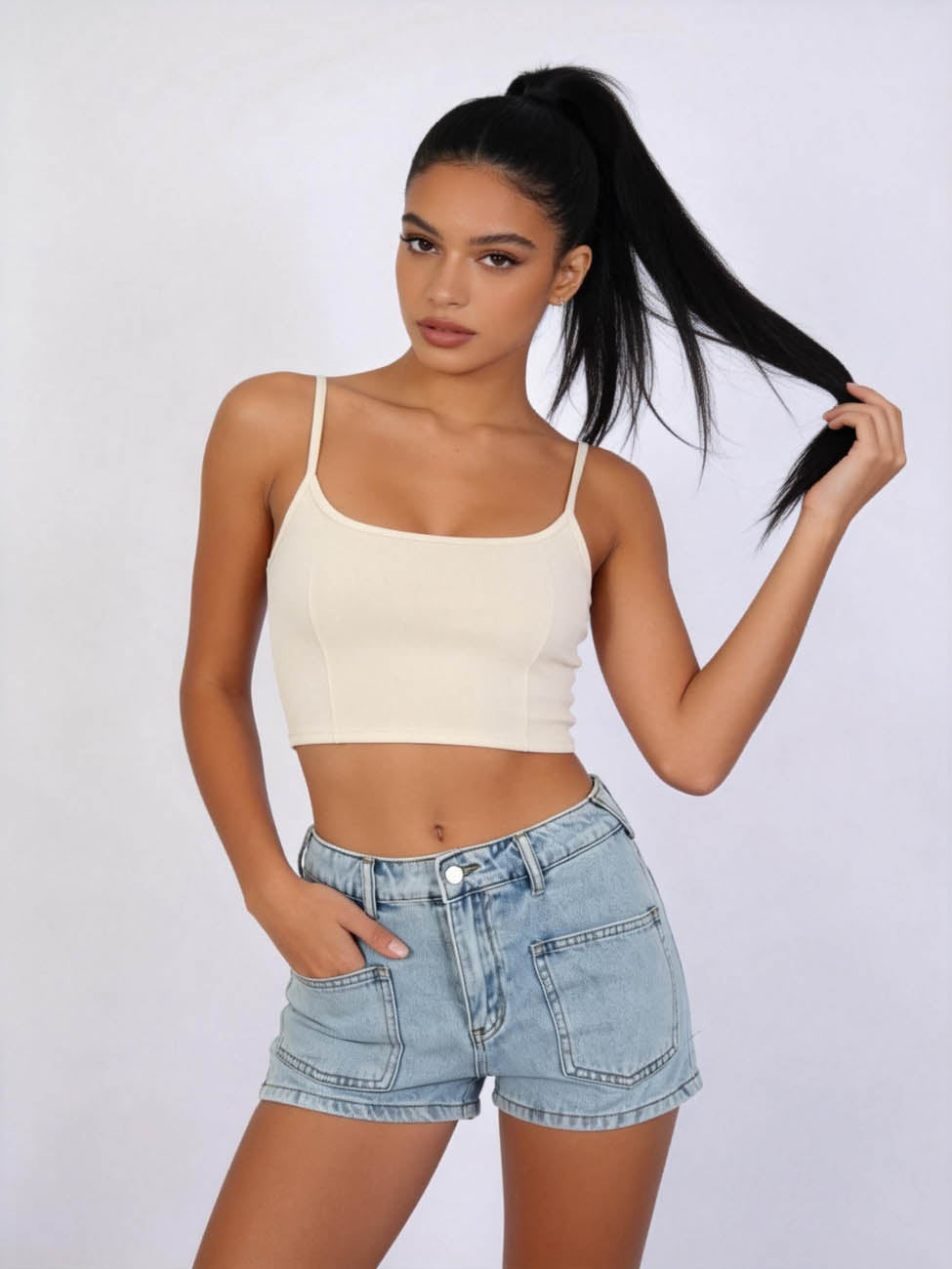 Cherie Code Women's High-Rise Denim Shorts – Rolled Cuff Casual Pocket Jean Shorts