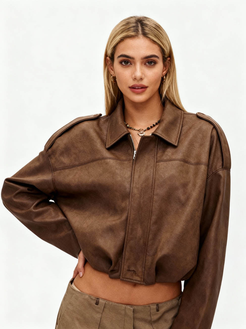 Cherie Code Women’s Cropped Utility Jacket – Collared, Long Sleeve, Polyester