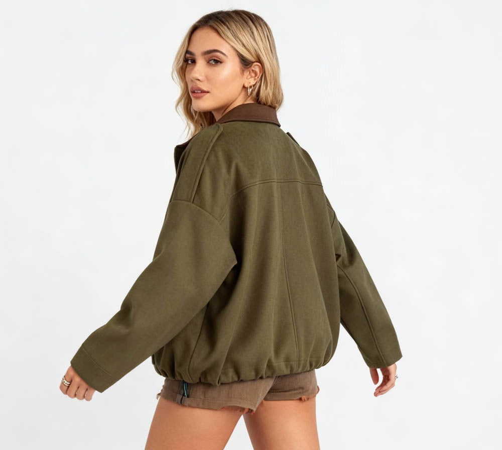 Cherie Code Women’s Cropped Utility Jacket – Collared, Long Sleeve, Polyester