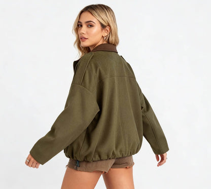 Cherie Code Women’s Cropped Utility Jacket – Collared, Long Sleeve, Polyester