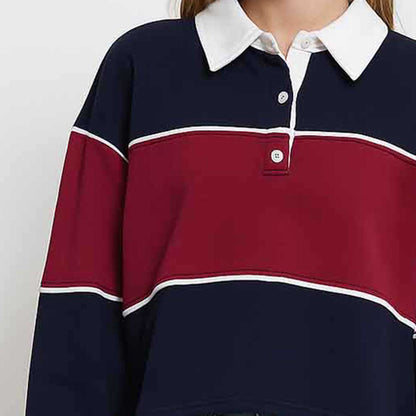 Women's Colorblock Polo Collar Long Sleeve Sweatshirt – Casual Pullover Top for Fall by Cherie Code