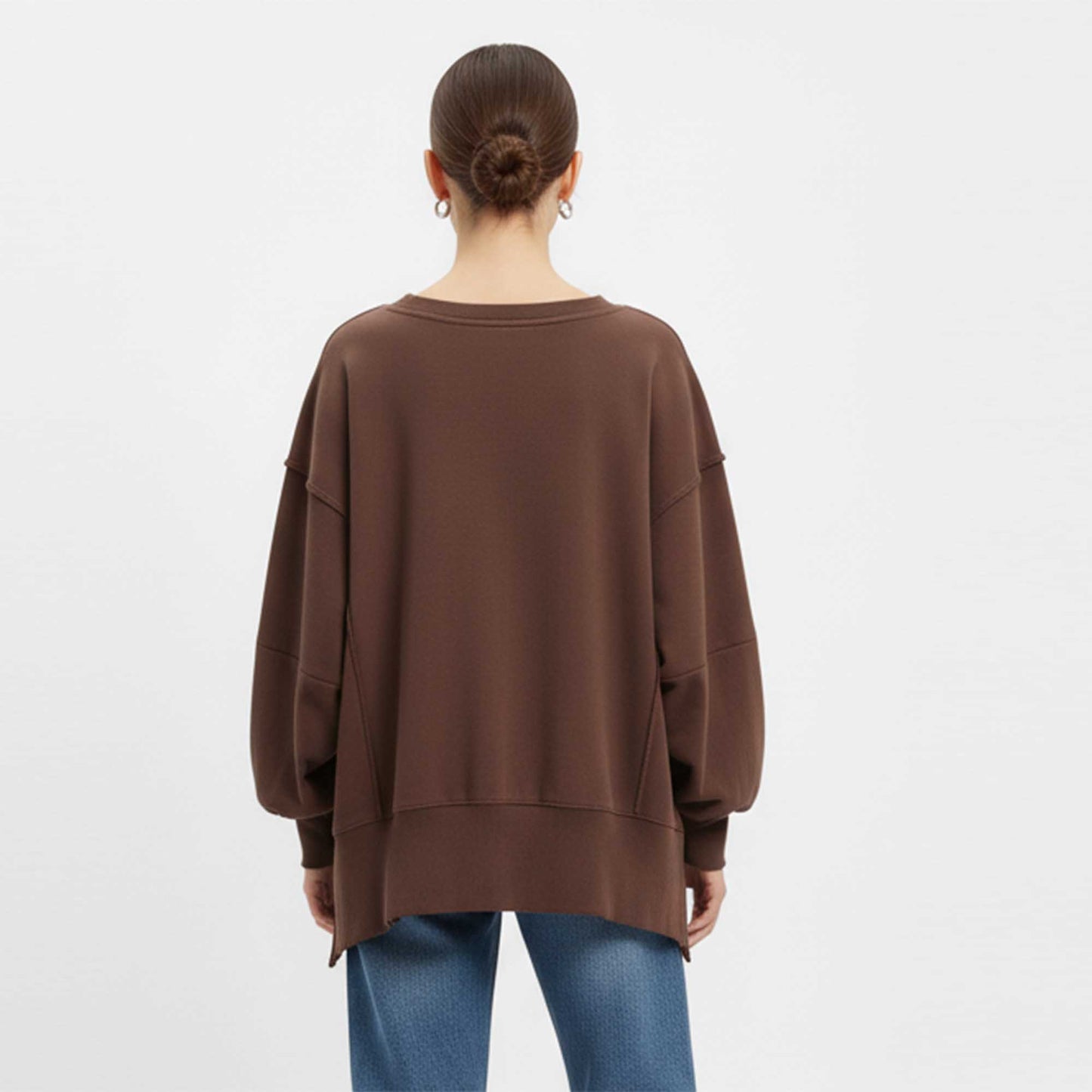 Women's Slouchy Crewneck Sweatshirt - Stretch Polyester Blend with Side Slit Details Cherie Code