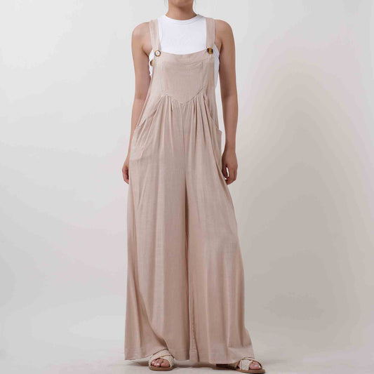 Women's Wide Leg Overall- Breathable Viscose/Linen Blend with Adjustable Straps Cherie Code