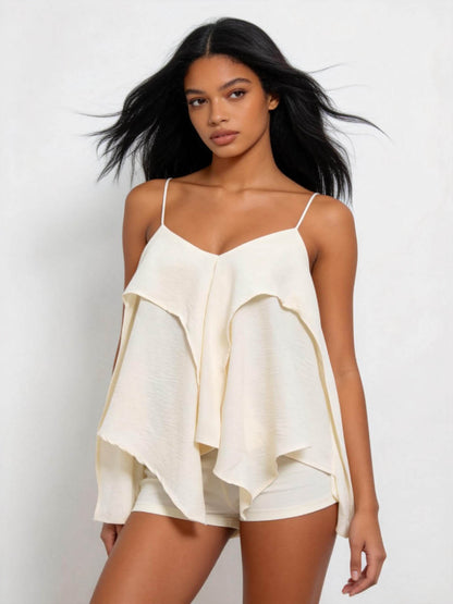 Women's Flowy Ruffle Cami Top – Spaghetti Strap Layered Loose Fit Sleeveless Blouse, Lightweight Summer Chic Tank