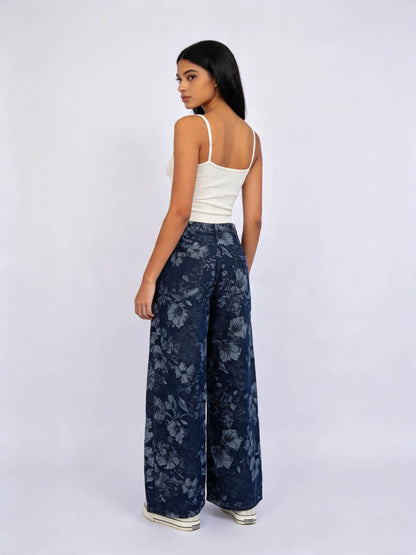 Cherie Code Women’s High-Rise Floral Print Wide Leg Jeans – Vintage Loose Fit Denim Pants, Casual Streetwear Baggy Jeans