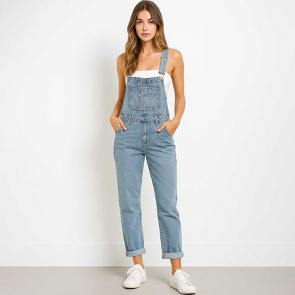 Women's Classic Denim Overalls – Relaxed Fit with Wide Legs & Functional Pockets Casual Workwear for Everyday Style Cherie Code