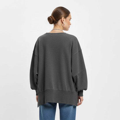 Women's Slouchy Crewneck Sweatshirt - Stretch Polyester Blend with Side Slit Details Cherie Code