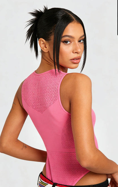 Cherie Code Women's Seamless Sleeveless Knit Bodysuit – Breathable Stretch Slim Fit Round Neck One Piece Top